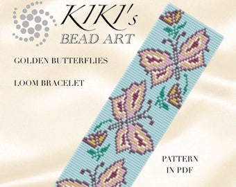 Bead loom pattern Golden butterflies LOOM bracelet pattern in PDF instant download