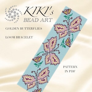 Bead loom pattern Golden butterflies LOOM bracelet pattern in PDF instant download