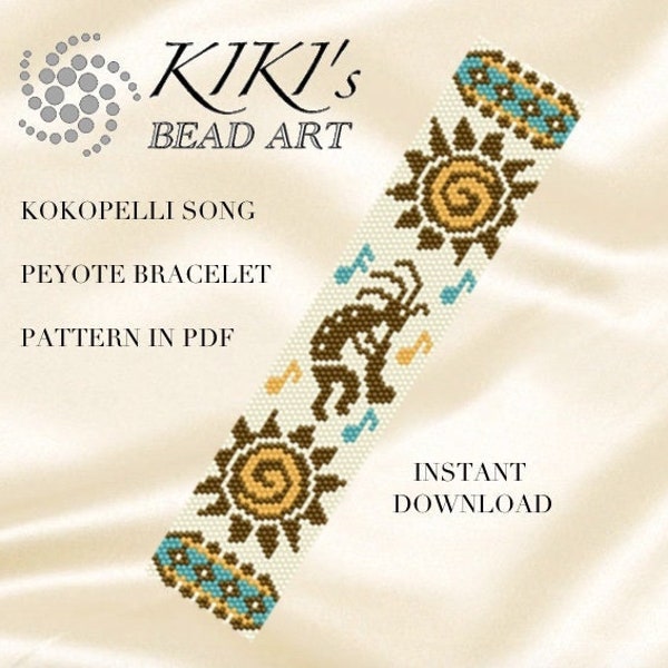 Peyote Pattern for bracelet - Kokopelli song, native inspired ethnic styled peyote bracelet cuff pattern PDF instant download