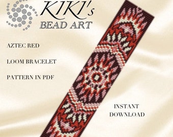 Bead loom pattern - Aztec red LOOM bracelet pattern in PDF instant download