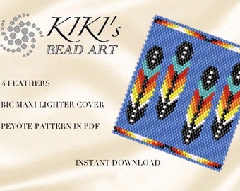 Pattern, peyote Pattern for BIC maxi Lighter cover 4 Feathers peyote pattern for lighter cover- in PDF instant download