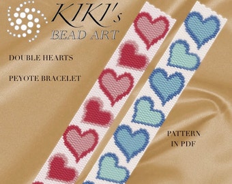 Pattern, peyote bracelet - Double hearts peyote bracelet cuff PDF pattern instant download
