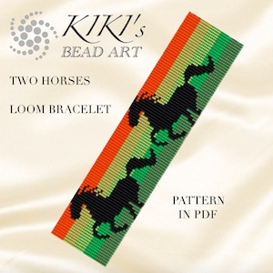 Bead Loom pattern, Two horses LOOM bracelet cuff PDF pattern - instant download