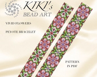 Peyote pattern for bracelet - Vivid flowers - peyote bracelet pattern set in PDF - instant download