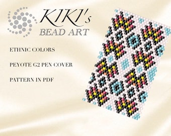 Pattern, peyote pen cover Ethnic colors, peyote pattern for pen wrap - peyote pattern for G2 pen by Pilot - PDF instant download