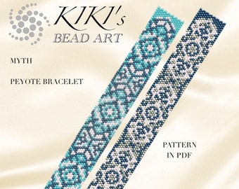 Pattern, peyote bracelet - Myth, Ethnic inspired peyote bracelet cuff pattern in PDF instant download