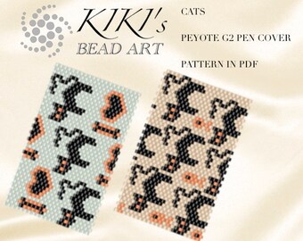 Peyote pen cover patterns- cats, peyote patterns set of 2 for pen wrap -for G2 pen by Pilot-in PDF instant download