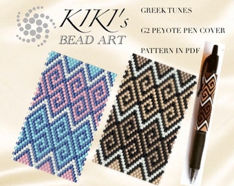 Pattern, peyote pen cover Greek tunes peyote pattern for pen wrap - peyote pattern for G2 pen by Pilot- in PDF instant download