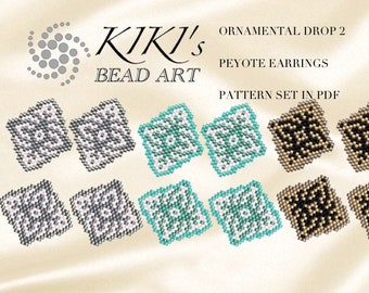 Peyote earrings pattern, Ornamental drop 2 peyote earring pattern set in PDF - instant download