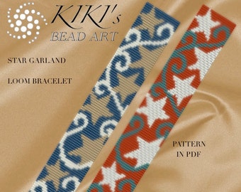 Bead loom pattern, Star garland, holiday themed LOOM bracelet cuff pattern in PDF - instant download