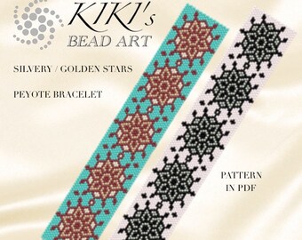 Peyote Pattern for bracelet - Silvery golden stars bracelet pattern in PDF instant download