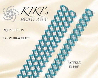 Bead loom pattern - Aqua ribbon LOOM bracelet pattern in PDF two versions wide and narrow - instant download