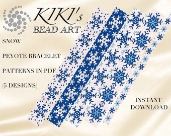Pattern, peyote bracelet - Snow peyote bracelet pattern set in PDF - 5 designs for the winter season - instant download