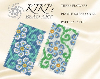 Peyote pen cover patterns, Three flowers, peyote patterns for pen wrap - for G2 pen by Pilot- in PDF instant download