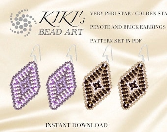 Peyote earrings Brick earrings pattern Veryperi star, Golden star earrings pattern set in PDF instant download
