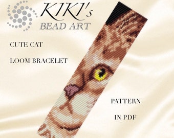 Bead Loom pattern, Cute cat LOOM bracelet cuff PDF pattern - instant download