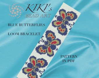 Bead loom pattern - Blue butterflies LOOM bracelet PDF pattern instant download