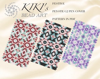 Pattern, peyote pen cover, Festive  peyote pattern set of 3 for pen wrap for G2 Pilot pen in PDF instant download