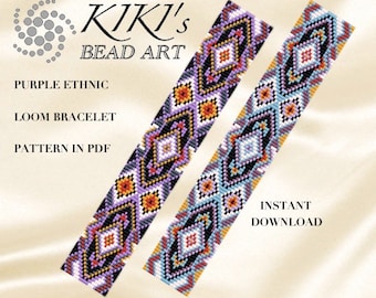 Bead loom pattern - Purple ethnic native inspired LOOM bracelet pattern set in PDF - instant download