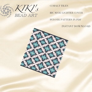 Pattern, peyote Pattern for BIC maxi Lighter cover Cobalt tiles peyote pattern for lighter- in PDF instant download
