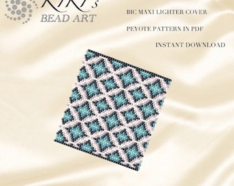 Pattern, peyote Pattern for BIC maxi Lighter cover Cobalt tiles peyote pattern for lighter- in PDF instant download