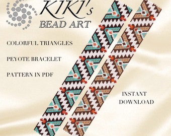 Pattern, peyote bracelet -Native inspired ethnic style Colorful triangles peyote bracelet pattern set in PDF - instant download