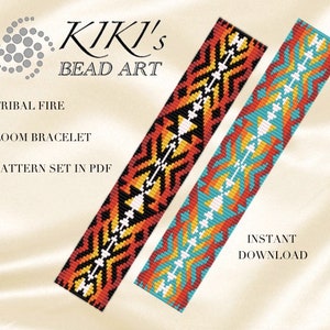 Bead loom pattern - Tribal fire native inspired ethnic styled LOOM bracelet pattern, bead loom pattern in PDF - instant download