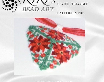 Peyote triangle pendant pattern - Poinsettias pendant peyote pendant pattern in PDF instant download