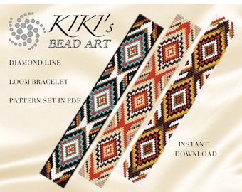 Bead loom pattern, loom bracelet pattern Diamond line ethnic inspired LOOM bracelet cuff pattern in PDF - instant download