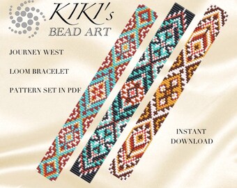 Patrón de pulsera de telar Patrón de telar de cuentas Colección nativa, patrones LOOM estrechos de inspiración étnica de Journey West en descarga instantánea en PDF