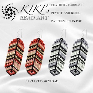 Peyote earrings Brick earrings pattern Feather earrings (2), peyote and brick earrings set of 2 pattern variations in PDF - instant download