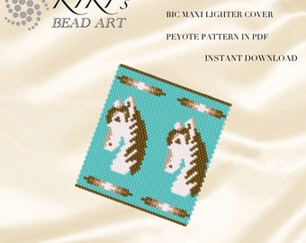 Pattern, peyote Pattern for BIC maxi Lighter cover Horses, peyote pattern for lighter cover- in PDF instant download