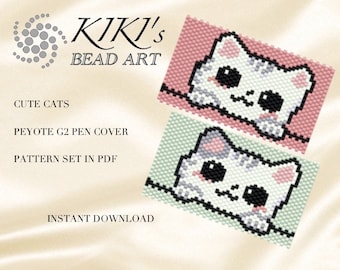 Pattern, peyote pen cover Cute cats animal peyote pattern for pen wrap for G2 pen by Pilot in two vesions - PDF instant download
