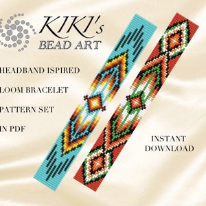 Bead loom pattern - Native Southwestern ethnic inspired headband like LOOM bracelet pattern set in PDF - instant download