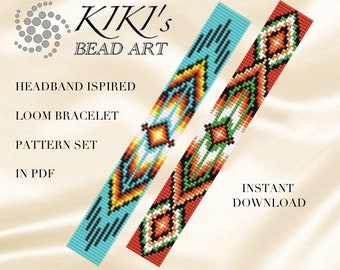 Bead loom pattern - Native Southwestern ethnic inspired headband like LOOM bracelet pattern set in PDF - instant download