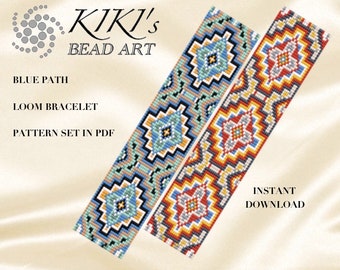 Bead Loom pattern, Blue path LOOM bracelet cuff PDF pattern - instant download