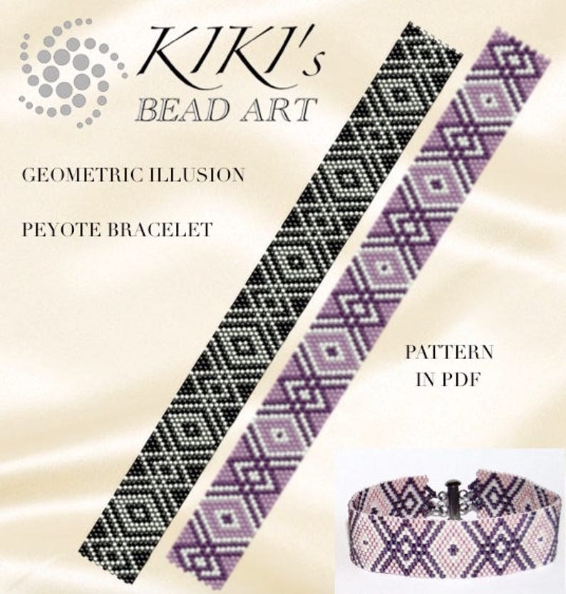 Pattern, peyote bracelet Geometric illusion in two colour versions peyote bracelet cuff PDF pattern image 1