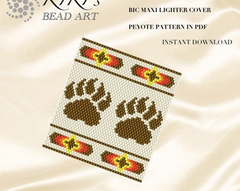 Pattern, peyote Pattern for BIC maxi Lighter cover Bear paw animal ethnic peyote pattern for lighter cover- in PDF instant download