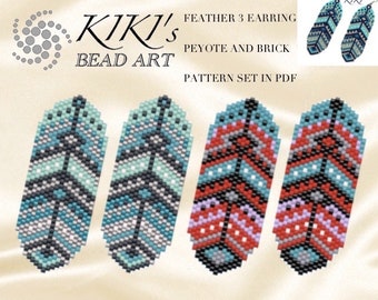 Peyote earrings Brick earrings pattern Feather earrings (3), peyote and brick earrings set of 2 pattern variations in PDF - instant download