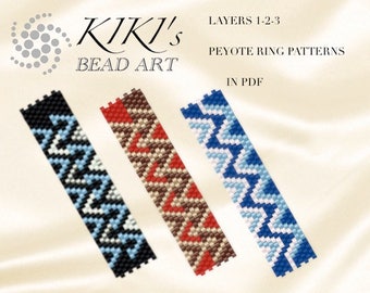 Pattern, peyote rings, Layers - peyote ring set of 3, patterns in PDF - instant download