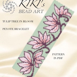 Pattern, peyote bracelet - Tulip tree in bloom flowery peyote bracelet pattern in PDF - instant download