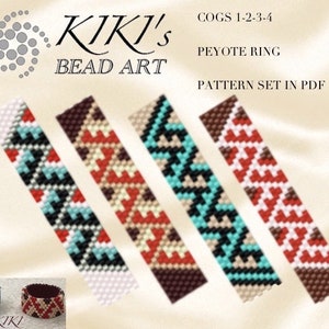 Pattern, peyote ring patterns COGS ring set 1,2,3,4 - peyote ring pattern set of 4, pattern in PDF instant download