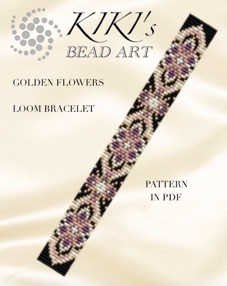 Bead loom pattern Golden/aqua flowers LOOM bracelet PDF Etsy