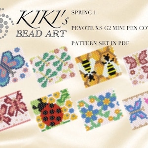 Pattern, peyote XS MINI pen cover set, peyote pattern set of 8 for pen wrap for G2 Pilot Xs Mini pen in PDF instant download