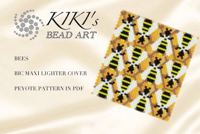 Pattern, peyote Pattern for BIC maxi Lighter cover Honeybees, Bees peyote pattern for lighter cover- in PDF instant download image 1