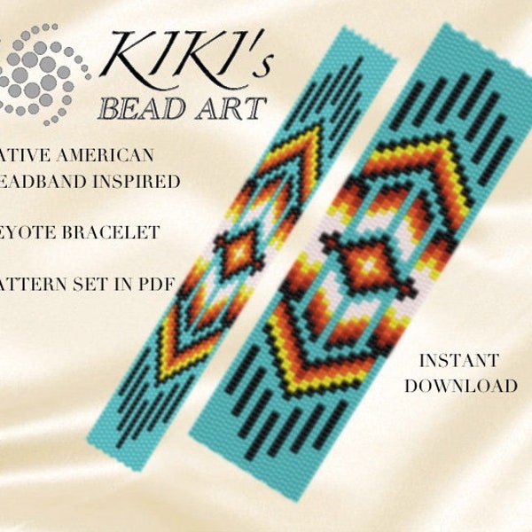 Peyote pattern for bracelet - Native American headband inspired peyote bracelet pattern SET of 2 PDF instant download