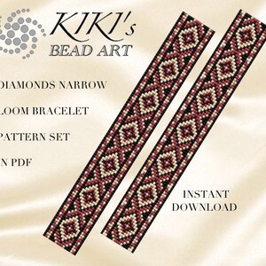 Bead loom pattern bracelet Diamonds narrow ethnic inspired LOOM bracelet cuff pattern set in PDF - instant download