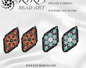 Pendientes de peyote patrones pendientes florales Lia, pendientes de peyote conjunto de 2 variaciones de patrón en PDF - descarga instantánea