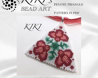 Peyote triangle pendant pattern Carnation, Three carnations peyote triangle pendant peyote pendant pattern in PDF instant download