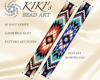 Bead loom Pattern,  Sunset stripe loom bracelet pattern Native inspired loom bracelet beading pattern in PDF - instant download